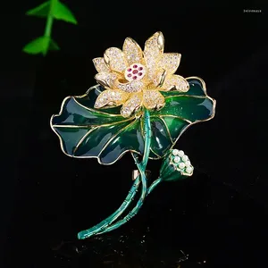 Broşlar suyu kış emaye el boyaması kaplama lotus broşu kadınlar için zarif mizaç ceket aksesuarları moda