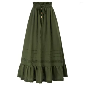 Skirts Women Renaissance Maxi Tiered Long Boho Skirt With Pockets Elastic Drawstring Waist Ruffled Hem A30