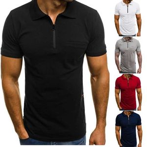 Herren Polos Neue Herren Polo -Hemd Herren lässige Feste Farbe Kurzärmelte Lteel Reißverschlüsse Polo Shirt2405