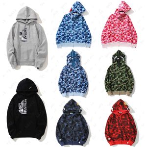 Erkek Hoodies Camo Mens Sweatshirt Full Zip Shark Hoodie Mavi Hoody Hooded Sweatshirts Erkekler Kadın Kazak Uzun Kollu Tasarımcı Hoodie