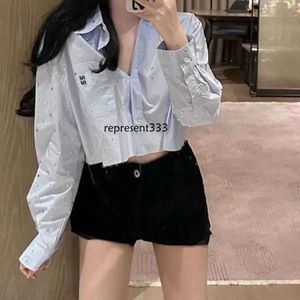 mui mui shirts Women's Blouses & Shirts Designer Brand New Sparkling Star Water Diamond Small Letter Flip Collar Short Long Sleeved Mui Shirt For Women 532