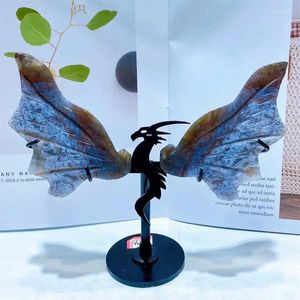 Estatuetas decorativas de musgo natural dragão asas de dragão de cristal cura de cura para crianças lindas presente de aniversário decoração 1pair