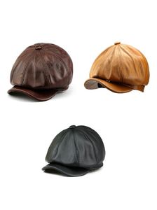 Verklig äkta lädernyhetshattmössa Mens mode Vinter platt kepsar Vintage Short Brim Unisex Classic Stylish Hats1769706