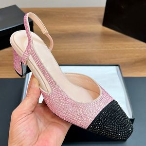 Kvinnors slingbacks klänning sko slip på sandaler designer chunky klackar 6