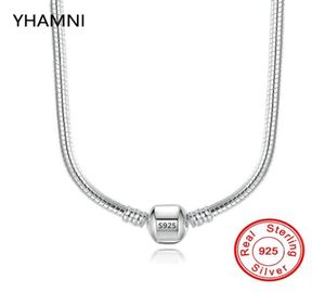 Yhamni Original 925 Solid Silver Chain Necklace Secure Ball Chiuster Collana per alloggio per donne Gioielli regalo di nozze N0059322586