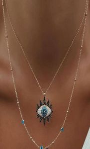 S2224 Fashion Jewelry Double Layer Evil Eye Pendant Necklace Rhinstone Blue Eyes Choker Halsband6276717