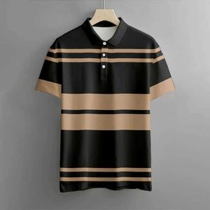 Men's Polos Summer mens polo shirt business casual short sleeved top striped printed button polo shirt loose fitting clothing fashionable golf T-shirtL2405