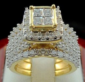 Off 80 New 18K Full Princess Square Diamond Luxury 2Piece خطبة الخطوبة 3697092