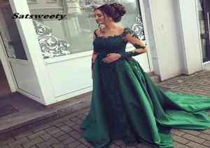 Emerald Green aftonklänning spetsar långa ärmar prom klänning chiffong applikationer kvinnliga festklänningar mor till bruden vestidos de fiesta7875144