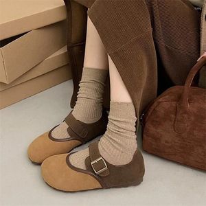 Lässige Schuhe Retro Patchwork Frauen runde Zehen vielseitig Kleid flach weicher Sohle flacher Schuh Wildleder Damen Mary Janes Sleaser