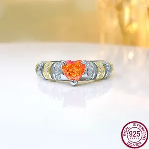 Cluster Rings Fanta Orange Love Crowd Pure Silver Ring Set With High Carbon Diamond Crushed Cut Fashion Sweet Beauty