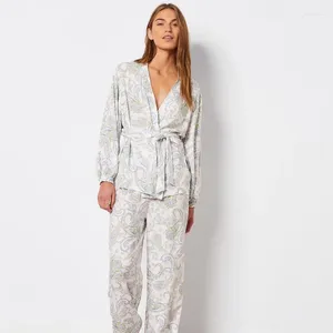 Home Clothing White Mode gedruckt lose komfortable Langarmhosen Pyjamas Zweiteiler Set2024autumn Ladies 'Homewear