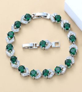 Silverfärg Hight Quality Green Created Emerald Armband Health Fashion Jewelry for Women Jewelry Box SL1289902364