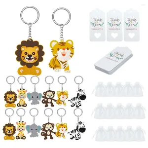 Party Favor 30st Favors Cute Jungle Animal Keychains uppsättning med tack Kraft Taggar Organza Väskor för Baby Shower Birthday Present