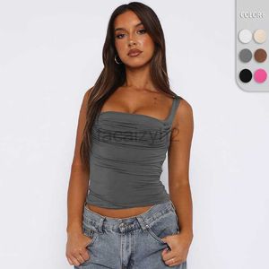Women's T Shirt sexy Tees 2024 Spring/Summer New Product Women Light Thin Breathable Slim Fit Y2K Top Folded Spicy Girl Pure Desire Slimming Tank Top