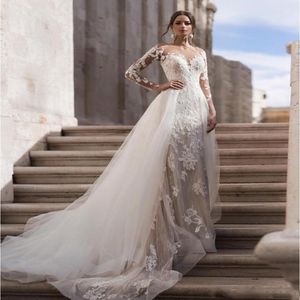 Tasarımcı Arapça Zarif Dantel Düğün Gelin Elbiseler Suudi Dubai Resmi Deniz Kızı Mariage Gelin Gowns African Vestido de Noiva 2021 314y