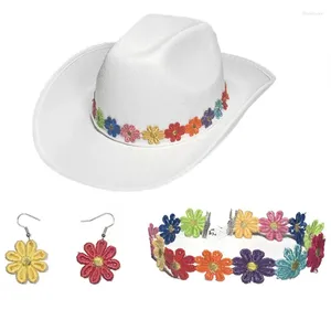 Boinas 3pcs Mulher balanço Brinco de Flor Gardaça de Cowboy Chap