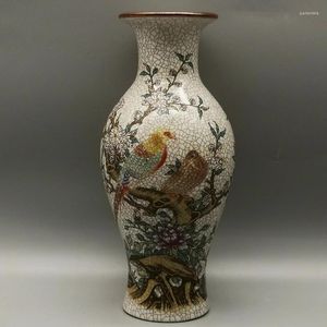 Vaser qing qianlong pulver emaljblomma och fågelmönster guanyin vase heminredning antik porslin trädgård