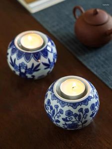 Candle Holders Blue And White Ceramic Candlestick Oriental Traditional Porcelain Ornaments Hand-painted Patterns Classic Vase Decoration