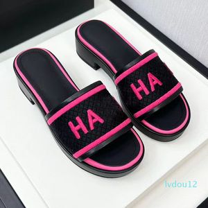 15A summer new arrive women open toe thick sole slippers runway brand designer high quality chunky heel summer outside female popular designer slippers