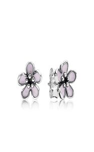 Cute Women's 925 Sterling Silver Pink Enamel Cherry blossoms Stud Earring Original box for Silver Jewelry Best Christmas Gift6253332