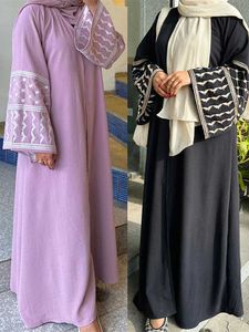 Ubranie etniczne lniane motyl haftowane otwarte kimono abaya Dubai luksus 2024 Islam muzułmańska kaftan skromna sukienka ka damen szatę abayas kobiety t240510