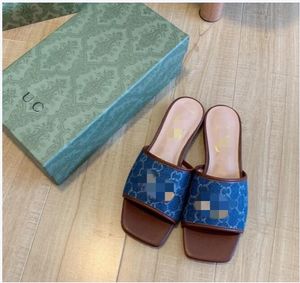 Embroidered Fabric Slides Slippers Black Beige Multicolor Embroidery Mules Womens Home Flip Flops Casual Sandals Summer Leather Flat Slide Rubber Sole 36-42 G691