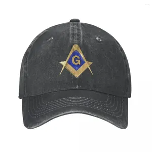 Ball Caps Cap Snapback Hat Punk Gold Square Compass Masonic Freemason Summer Autumn Freemasonry Mason Washed Denim Casquette