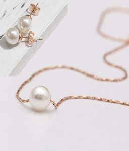 2015 new Mini pearl pendant necklace and earrring for women 18k Gold Plated chains necklaces and earring fashion jewelry 6868069