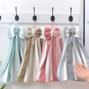 Towel Soft Bow Hand Super Absorbent Striped Quick Dry Handkerchiefs Coral Velvet Thickened Hanging Cloth Home
