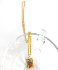 Loyal Holy Pendant Jewel Mother 24 K Yellow Solid GF Gold CZ Lady Mary Goddess Icon Fine Necklace Chain 600mm4847013