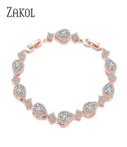 Zakol Trendy White Gold Color Gold Zirconia Stone grande Bracciale a forma di goccia d'acqua Bracciale per donne Gioielli festeggiati FSBP2014 2111244563101