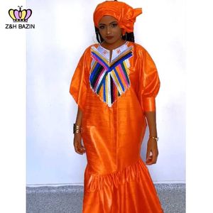 Ethnic Clothing Original Basin Dresses For Women African Traditional Wedding Clothing Bazin Riche Long Dresses Party Evening Gowns Headcarfs T240510