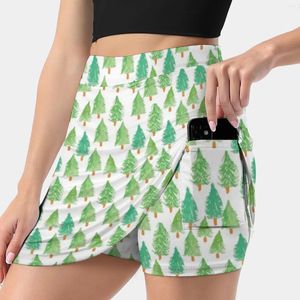 Röcke Aquarell -Weihnachtsbäume Frauenrock Y2K Sommerkleidung 2024 Kpop Style Hosen mit Tasche Süß