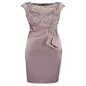 2018 New Sexy Jewel Sheath Lace Appiques Peplum Seeveless Satin 우아한 웨딩 드레스 어머니의 드레스 무릎 길이 Custom Made 271f