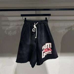 Summer Black Men Women Shorts Washed Distressed Drawstring Casual Loose Shorts