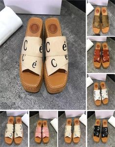 Woody Platform Women Summer Mules Canvas Web Sandals Slippers Slippers Slieser Ladies Letterning Fabric Leather Mule Sandal Hemp Bot8705770