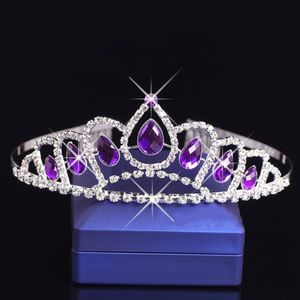 Purple Crystal Diamond Girls Headpieces Combs Kids Crown Flower Girl Rhinestone Baby Head Piece para Acessórios para Meninas de Casamento 345Y
