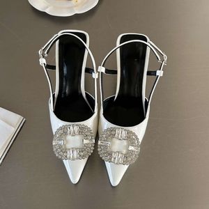 Rhinestone Pointed Toe Pumps Slingback Women Summer Fashion Designer Heeled Mule Shoes Crystal Stiletto Sandaler Kvinna