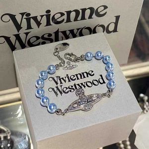 Marca Westwoods Blue e Branco Diamante Saturn Pearl Bracelet