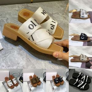 Designer Sandalen Holzschwanzschuhe Woody Sandale Maultiere für Frauen Damen Leinwand Stoff hohe Flachheels Gleitungen Pantoufle Luxus Paris weibliche Sommerschuhe