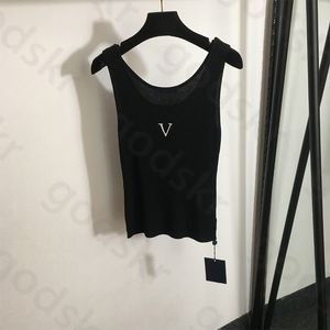Simple Embroidery Knit Vest Women Stylish Sexy Thin Crew Neck Crop Tops Simple Sleeveless Thin T Shirt
