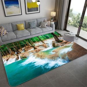 Natürliche Landschaft 3D-Teppich für Wohnzimmer Grüne Wald Wasserfall Landschaft Teppich Schlafzimmer Anti-Rutsch-Teppich im Badezimmer groß 260r