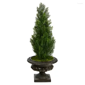 Decorative Flowers Mini Cedar Artificial Pine Tree In Urn UV Resistant