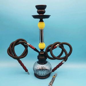 Arabia Hookah Set Small Double Tube Hookah Glass Bottle Ceramic Bowl Slang Water Pipe Bar KTV Shisha Accessories Birthday Present 240510