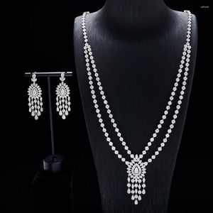 Серьги ожерелья набор 012029 Женщины длинные кубические циркониевые ювелирные ювелирные свитера.