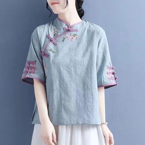 Casual klänningar kvinnors vår/sommar broderad tang klänning halvärmad kinesisk zen träningskläder för kvinnor snö långärmad skjortor