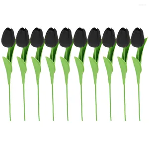 Dekorative Blumen 10 Stcs Schwarze Tulpen -Simulation Tulpen Bouquet Pflanzendekorde zarte Fälschung für Vase