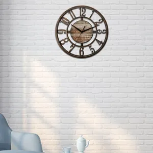 Wanduhren Uhr leicht zu lesen stiller Hollow Design Rundes dunkelbraunes Dekoration Analog für Den Klassenzimmer Schlafzimmer Home Office