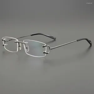 Óculos de sol Quadrões de ladras de óculos avançados moldura Men's prescrição da moderna lentes ópticas retangulares sem aro sutiã de titânio puro